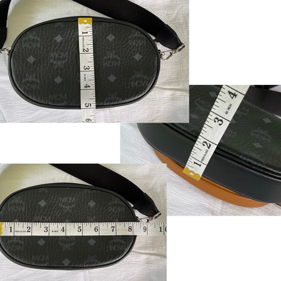 HTF $895 MCM Essential Visetos Double Pochette Crossbody Bag Cognac Black EUC - Picture 14 of 16